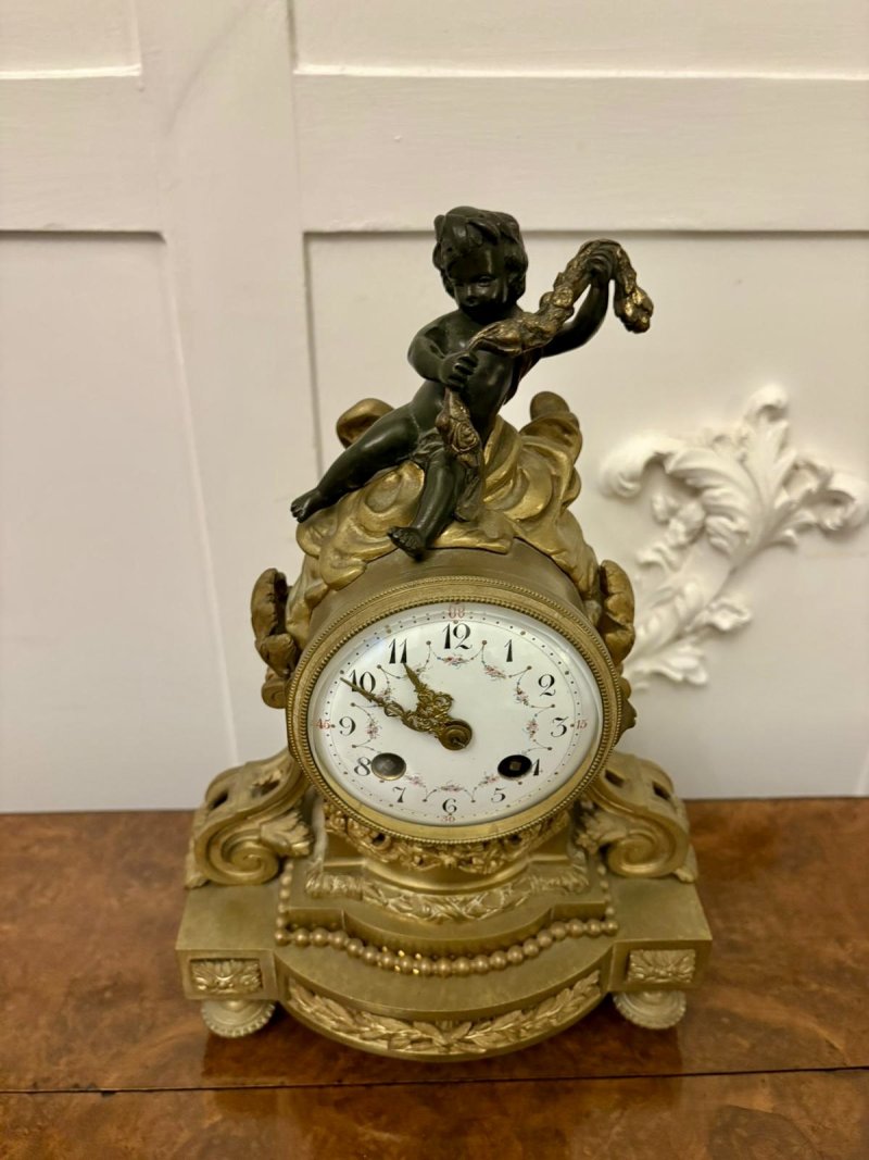 Antique Victorian French Quality Ornate Ormolu and Bronze Mantle Clock